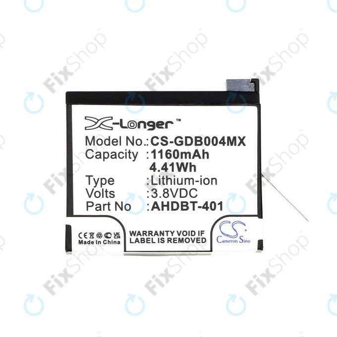 Akku batterie für GoPro Hero 4, 1160mAh, Li-Ion, 3.8V, AHDBT-401, HQ