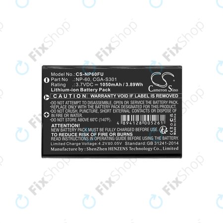 Akku batterie für Agfa, HP Photosmart, Toshiba Camileo, 1050mAh, Li-Ion, 3.7V, NP-60, COMA-BP1, HQ