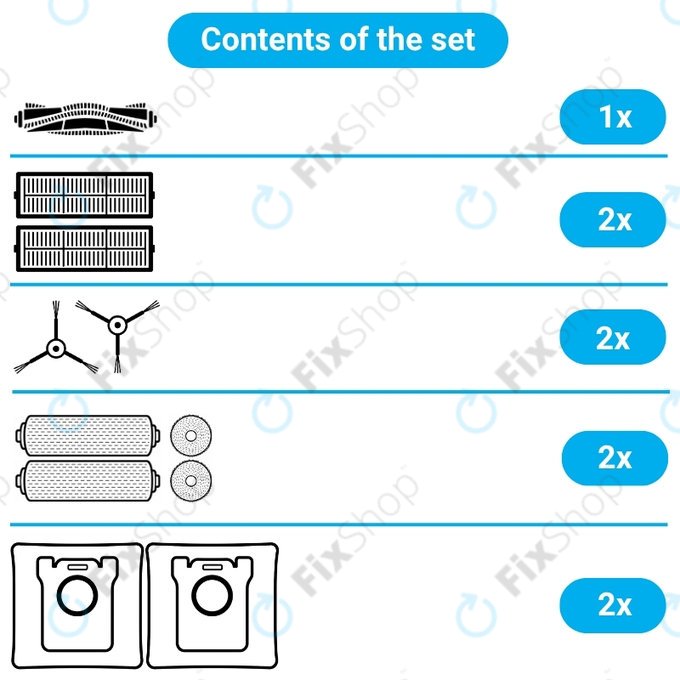 Ersatzteilset für Dreame Mova Z50 Ultra, Z5, Z5 Pro (1x Hauptbürste, 2x Filter, 2x Seitenbürste, 2x Wischtuch, 2x Seitliches Wischpad, 2x Staubbeutel)