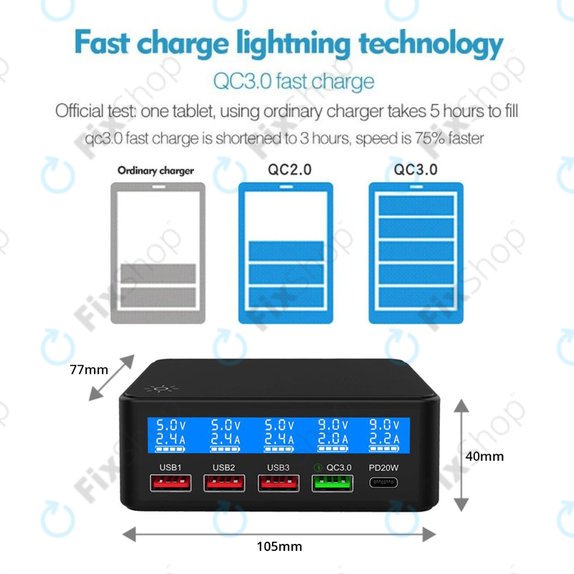FixPremium - USB-Service-Ladestation mit USB 3.0 und USB-C