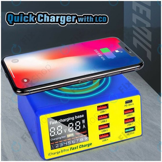 Mechanic iCharge 8 Pro - USB-Ladestation mit USB-C + Wireless Charger