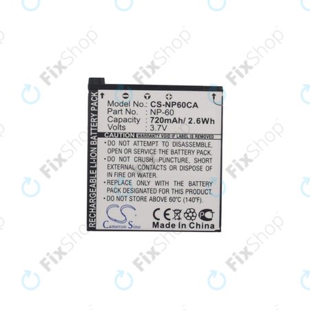 Batterie für Casio Exilim Zoom EX-Z19, EX-Z85, EX-Z9, 720mAh, Li-Ion, 3.7V, NP-60, HQ