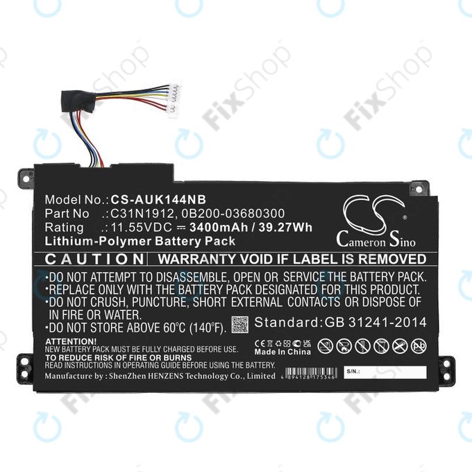 Akku batterie für Asus Vivobook 14, E510, 3400mAh, Li-Pol, 11.55V, C31N1912, HQ