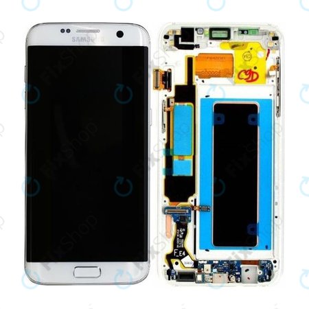 Samsung Galaxy S7 Edge G935F - LCD Display + Touchscreen Front Glas + Rahmen (White) - GH97-18533D, GH97-18594D, GH97-18767D Genuine Service Pack