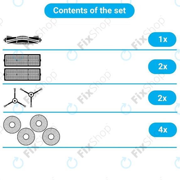 Ersatzteilset für Xiaomi Dreame Bot W10, W10 Pro (1x Hauptbürste, 2x Filter, 2x Seitenbürsten, 2x Wischpads)