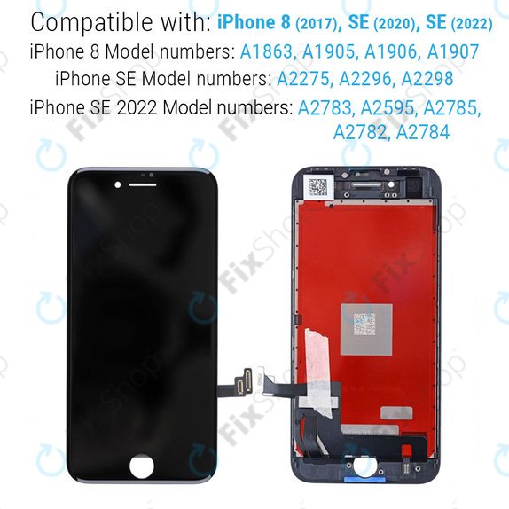 Apple iPhone 8, SE (2020), SE (2022) - LCD Display + Touchscreen Front Glas + Rahmen (Black) Refurbished