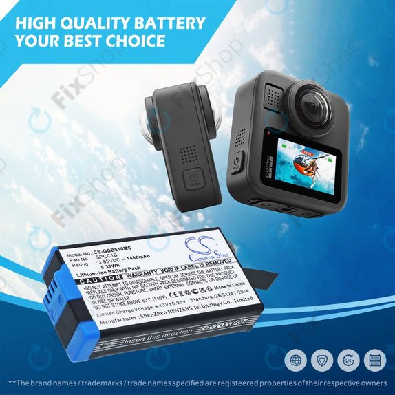 Akku batterie für GoPro Max, Max 360, Acbat-001, 1400mAh, Li-Ion, 3.85V, SPCC1B, HQ