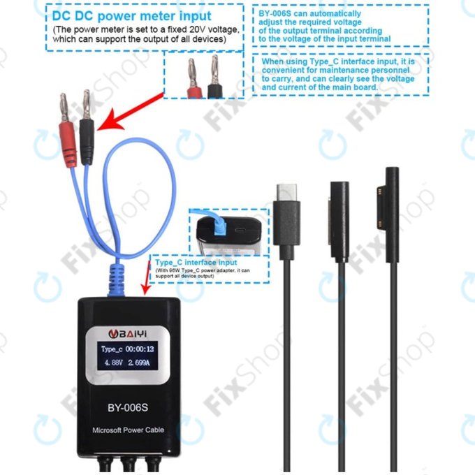 BY-006S - Multifunktionales Stromversorgungskabel für Microsoft Surface Book, Go, Laptop, Pro, RT