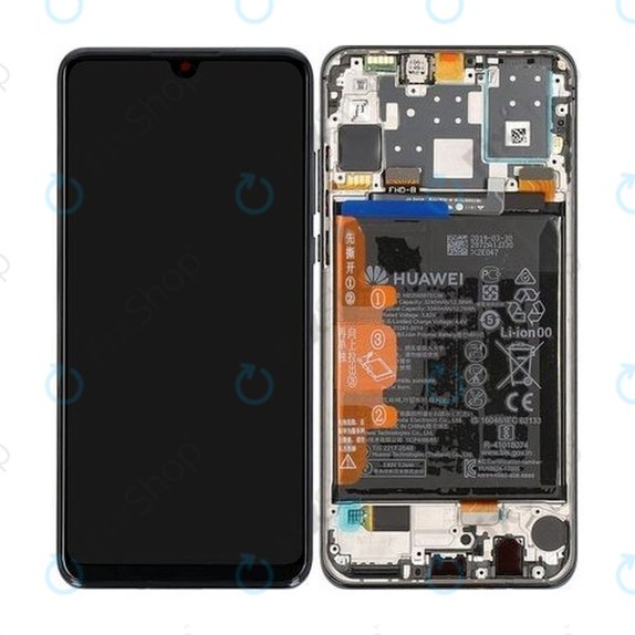 Huawei P30 Lite (2020) - LCD Display + Touchscreen Front Glas + Rahmen + Akku Batterie (Midnight Black) - 02353FPX, 02353DQU Genuine Service Pack