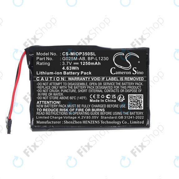 Batterie für Mitac Mio P350, P550, 1250mAh, Li-Ion, 3.7V, BL-LP1230, HQ