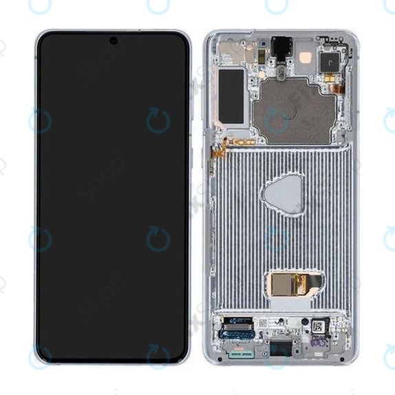 Samsung Galaxy S21 Plus G996B - LCD Display + Touchscreen Front Glas + Rahmen (Phantom Silver) - GH82-24554C, GH82-27268C, GH82-24553C Genuine Service Pack