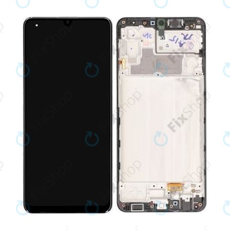 Samsung Galaxy M32 M325F - LCD Display + Touchscreen Front Glas + Rahmen (Black) - GH82-25981A, GH82-26193A Genuine Service Pack