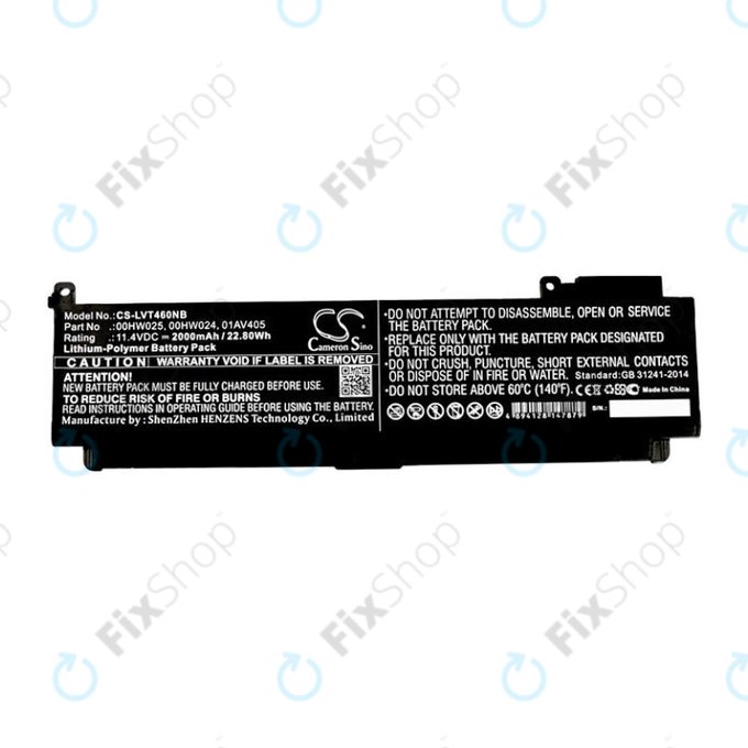 Batterie für Lenovo ThinkPad T460S, T470S, 2000mAh, Li-Pol, 11.4V, 00HW025, HQ