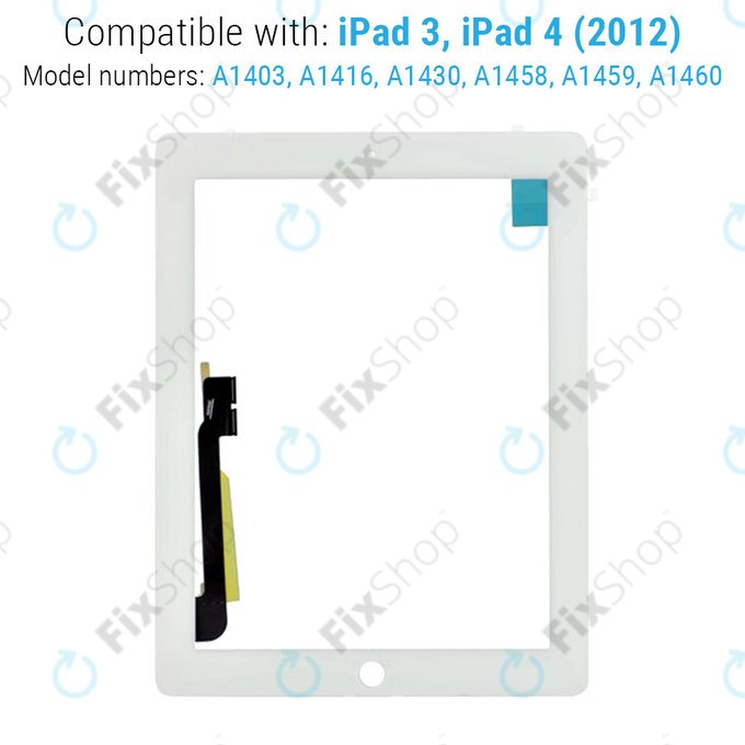 Apple iPad 3, iPad 4 - Touchscreen Front Glas + Home Taste (White)