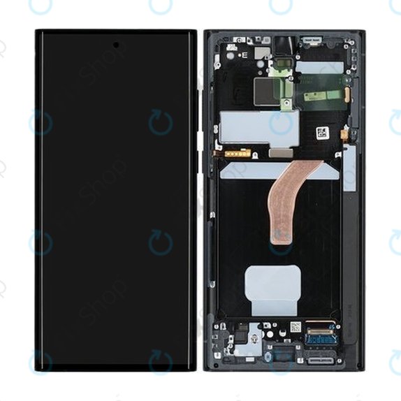 Samsung Galaxy S22 Ultra S908B - LCD Display + Touchscreen Front Glas + Rahmen (Graphite) - GH82-27488E, GH82-27489E Genuine Service Pack