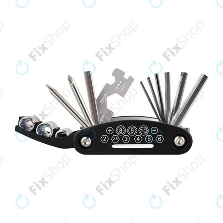 Multifunktionales Werkzeugset - Luftpumpe, Reifensatz, Schraubenschlüssel, Brechstangen & Schraubendreher 16in1