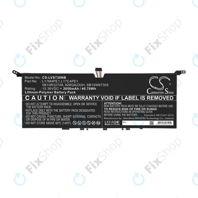 Batterie für Lenovo IdeaPad 730-13, 2650mAh, Li-Pol, 15.36V, 5B10R32748, HQ
