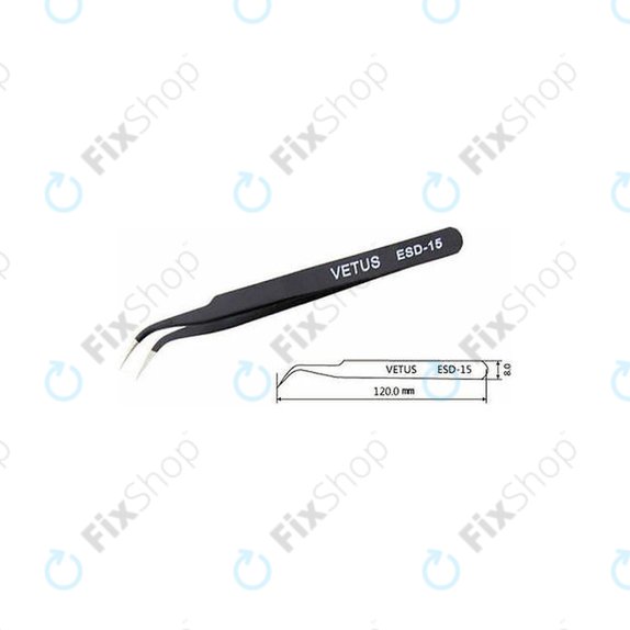 Vetus ESD-15 - Antistatische Metallpinzette mit gebogener Spitze (120 mm)