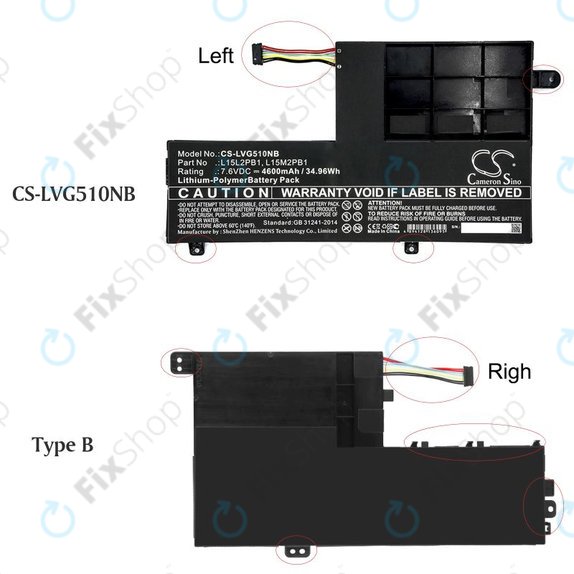 Akku batterie für Lenovo Yoga 510 14, Yoga 510 15, 4600mAh, Li-Pol, 7.6V, L15L2PB1, HQ