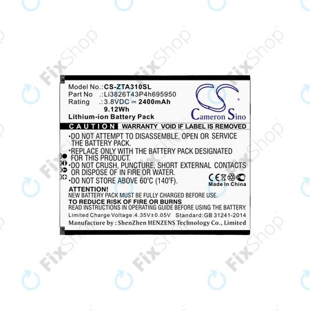 Akku batterie für ZTE Blade A3, A5, Optus X Power 2, 2400mAh, Li-Ion, 3.8V, Li3826T43P4h695950, HQ