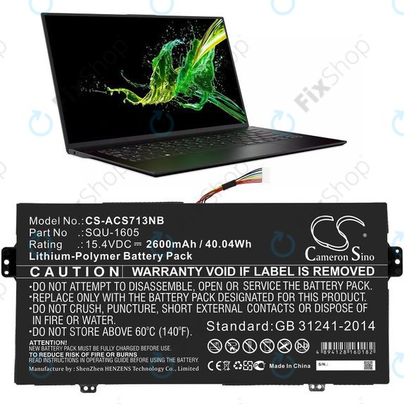 Akku batterie für Acer SF713-51, 2600mAh, Li-Pol, 15.4V, SQU-1605, HQ