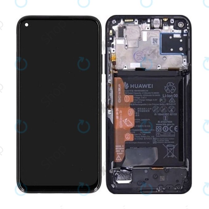 Huawei P40 lite - LCD Display + Touchscreen Front Glas + Rahmen + Akku Batterie (Midnight Black) - 02353KFU Genuine Service Pack