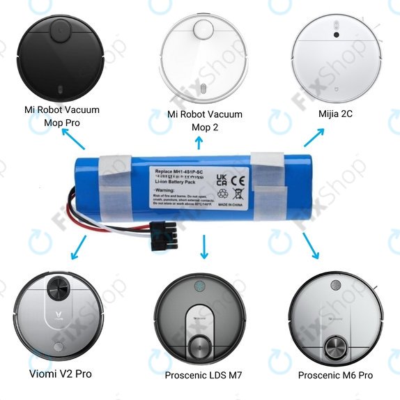 Xiaomi Mi Robot Vacuum Mop Pro (P), 2 (Mijia 2C), Viomi V2 Pro, Proscenic LDS M7 - Akku Batterie STYJ02YM, MH1-4S1P-SC Li-Ion 14.8V 3400mAh