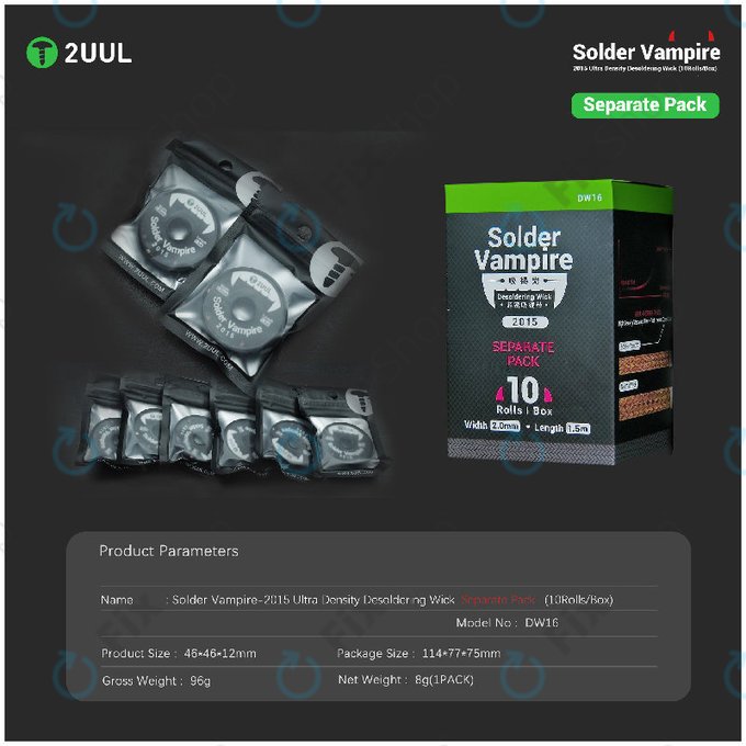 Entlötlitze, Solder Vampire, 2UUL DW16, einzeln verpackt, 10 Rollen/Box