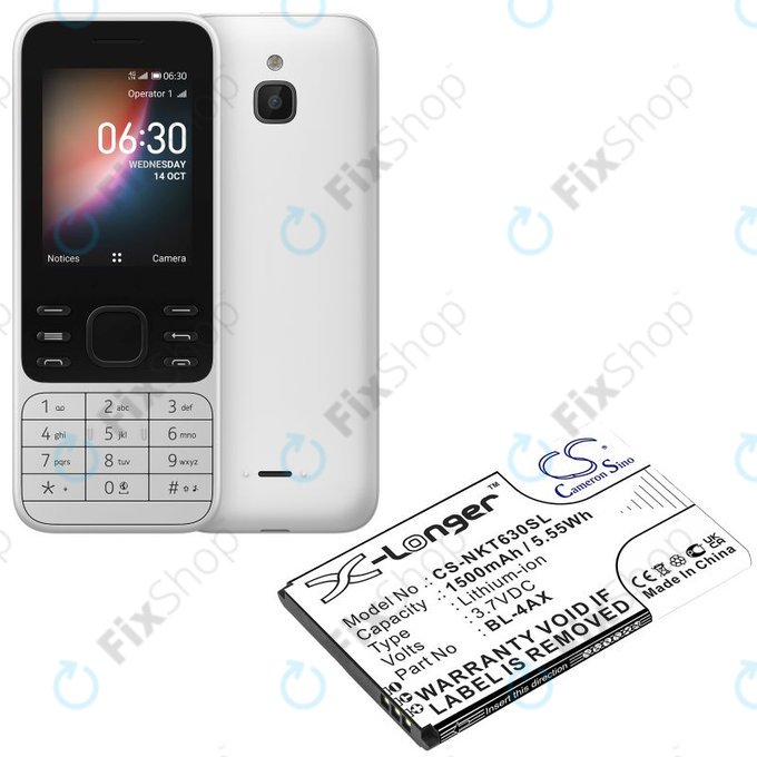 Akku batterie für Nokia 6300 4G, Nokia 8000 4G, 1500mAh, Li-Ion, 3.7V, BL-4AX, HQ