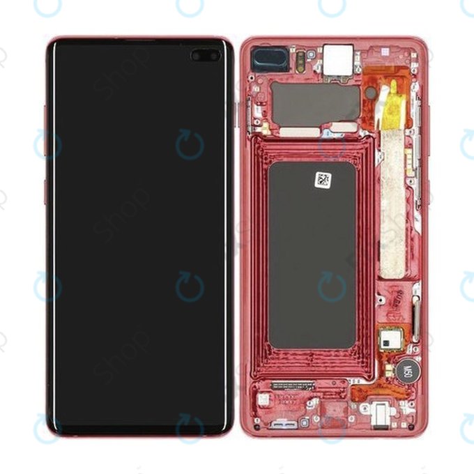 Samsung Galaxy S10 Plus G975F - LCD Display + Touchscreen Front Glas + Rahmen (Cardinal Red) - GH82-18849H, GH82-18834H Genuine Service Pack