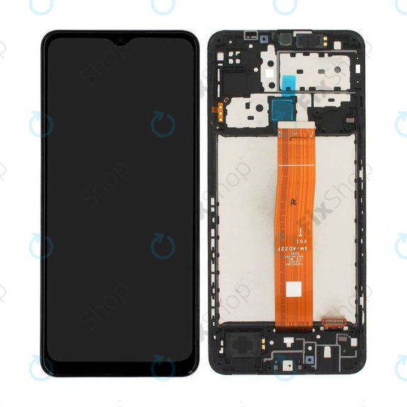 Samsung Galaxy M12 M127F - LCD Display + Touchscreen Front Glas + Rahmen (Black) - GH82-25042A, GH82-25043A Genuine Service Pack