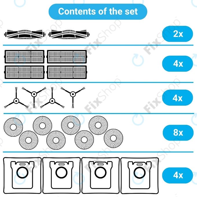 Ersatzteilset für Xiaomi Dreame L10s Ultra, Xiaomi Dreame L10s Pro (2x Hauptbürste, 4x Filter, 4x Seitenbürste, 8x Wischtuch, 4x Staubbeutel)