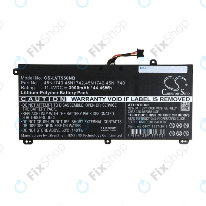 Batterie für Lenovo ThinkPad T550, T560, W550, 3900mAh, Li-Pol, 11.4V, 45N1743, HQ