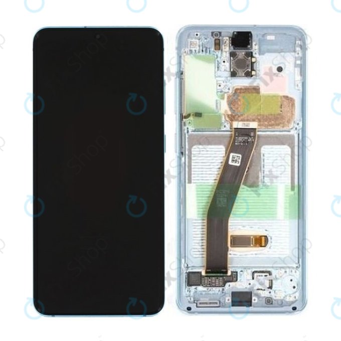 Samsung Galaxy S20 G980F - LCD Display + Touchscreen Front Glas + Rahmen (Cloud Blue) - GH82-22123D, GH82-22131D Genuine Service Pack
