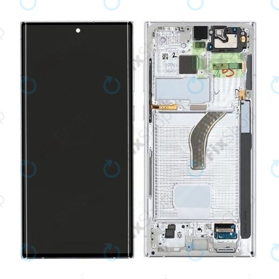 Samsung Galaxy S22 Ultra S908B - LCD Display + Touchscreen Front Glas + Rahmen (Phantom White) - GH82-27488C, GH82-27489C Genuine Service Pack