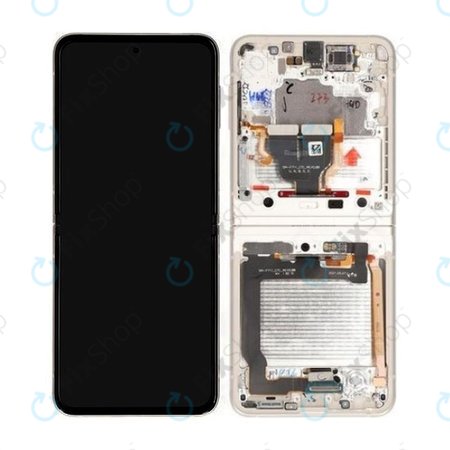 Samsung Galaxy Z Flip 3 F711B - LCD Display + Touchscreen Front Glas + Rahmen (Cream) - GH82-27243B, GH82-27244B Genuine Service Pack