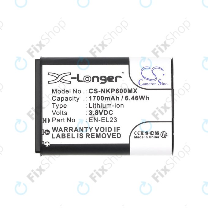 Akku batterie für Nikon Coolpix, 1700mAh, Li-Ion, 3.8V, EN-EL23, HQ