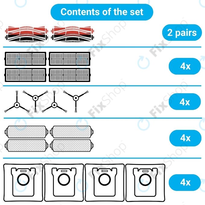 Ersatzteilset für Mova Z60 Ultra Roller (2 Paare Hauptbürsten, 4x Filter, 4x Seitenbürste, 4x Wischtuch, 4x Staubbeutel)