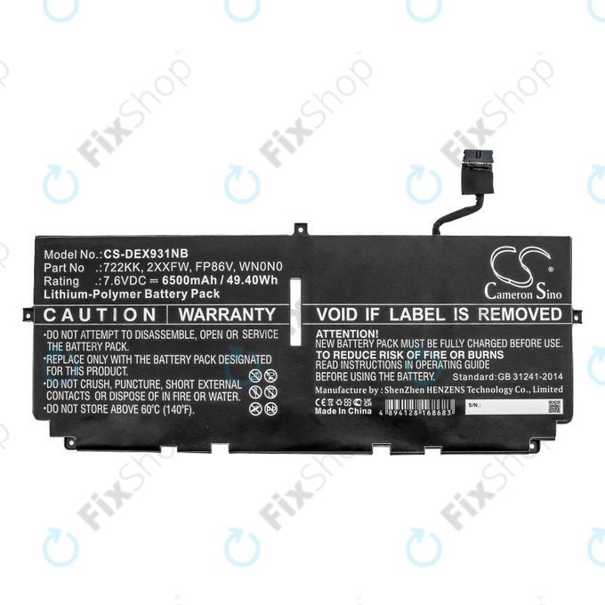 Akku batterie für Dell XPS 13 9300, 9380, 9310, 6500mAh, Li-Pol, 7.6V, 2XXFW, HQ