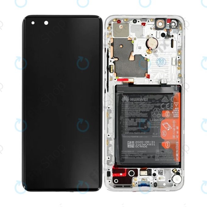Huawei P40 Pro Plus - LCD Display + Touchscreen Front Glas + Rahmen + Akku Batterie (White Ceramic) - 02353RBJ Genuine Service Pack