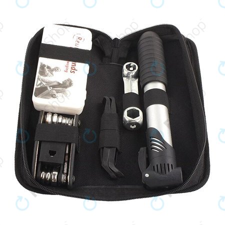 Multifunktionales Werkzeugset - Luftpumpe, Reifensatz, Schraubenschlüssel, Brechstangen & Schraubendreher 16in1