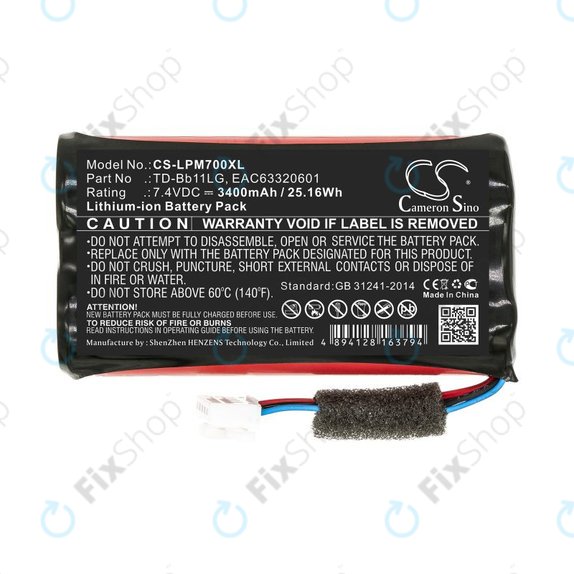 Akku batterie für LG Music Flow P7, Xboom Go PK7, 3400mAh, Li-Ion, 7.4V, TD-Bb11LG, HQ