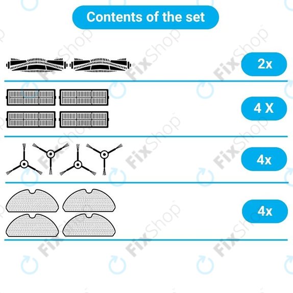 Ersatzteilset für Rowenta X-Plorer S75s (2x Hauptbürsten, 4x Filter, 4x Seitenbürsten, 4x Wischpads)