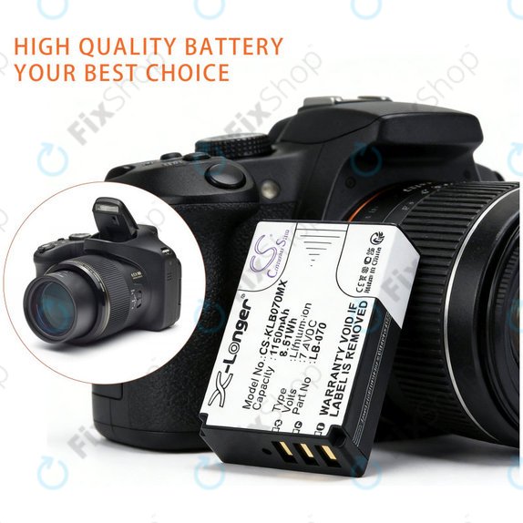 Batterie für Kodak PIXPRO S1, AZ651, AZ652, AZ901, 1150mAh, Li-Ion, 7.4V, LB-070, HQ