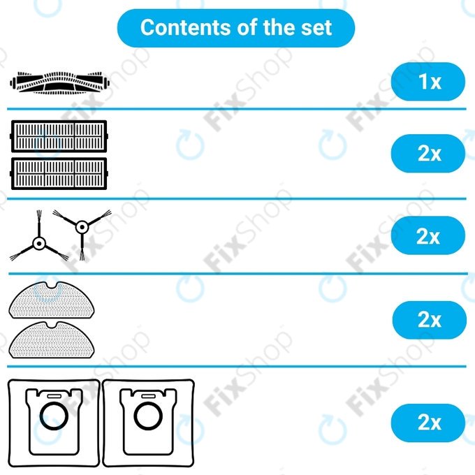 Ersatzteilset für Yeedi Vac 2 Pro (1x Hauptbürste, 2x Filter, 2x Seitenbürste, 2x Wischtuch, 2x Staubbeutel)
