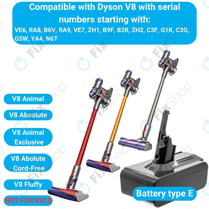 Dyson V8 - Akku Batterie 215681, PM8-US-HFB1497A Li-Ion 21.6V 5000mAh HQ