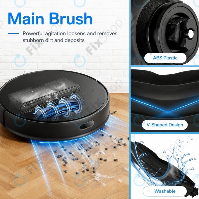 Ersatzteilset für Xiaomi Dreame D9 Max Gen2, D10s, D10s Pro (2x Hauptbürste, 4x Filter, 4x Seitenbürste – schwarz, 4x Wischtuch)