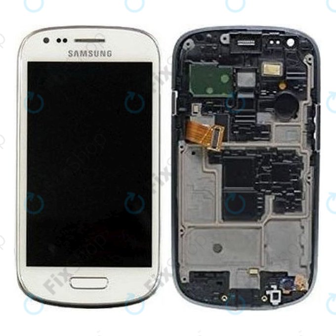Samsung Galaxy S3 Mini i8190 - LCD Display + Touchscreen Front Glas + Rahmen (White) - GH97-14204A Genuine Service Pack
