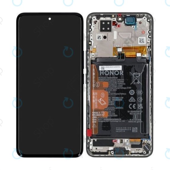 Honor 200 - LCD Display + Touchscreen Front Glas + Rahmen + Akku Batterie (Black) - 0235AKHV Genuine Service Pack