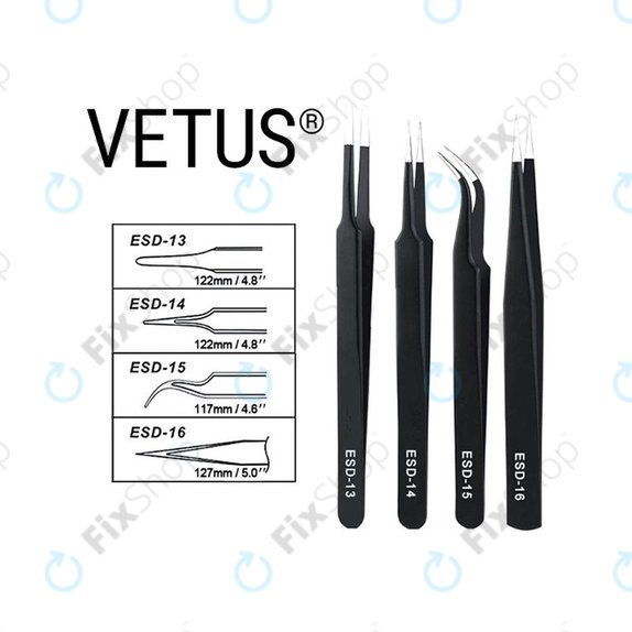 Vetus ESD-14 - Antistatische Metallpinzette mit gerader Spitze (110 mm)